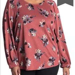 Melloday Long  Sleeve Smocked Shoulder Top Size 2X